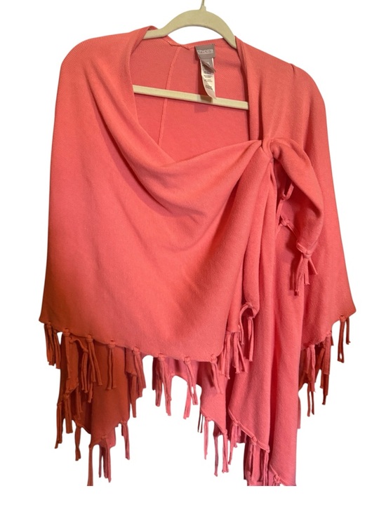 Chico's Sweaters - Chicos coral pink fringed Poncho sweater osfm boho bohemian wrap